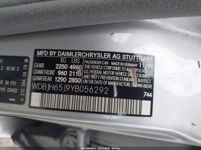Продажа на аукционе авто 2000 Mercedes-benz E 320, vin: WDBJH65J9YB056292, номер лота: 45645023