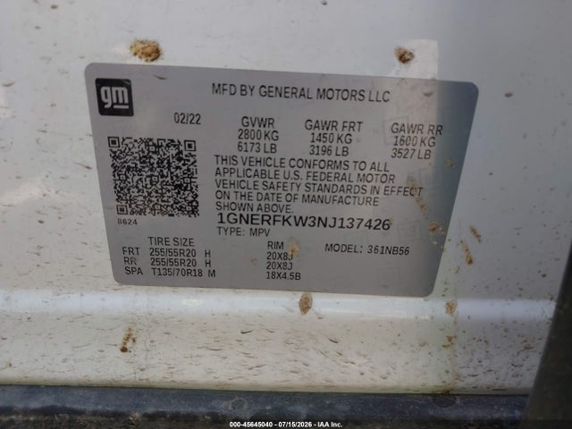 1GNERFKW3NJ137426 Chevrolet Traverse Fwd Ls