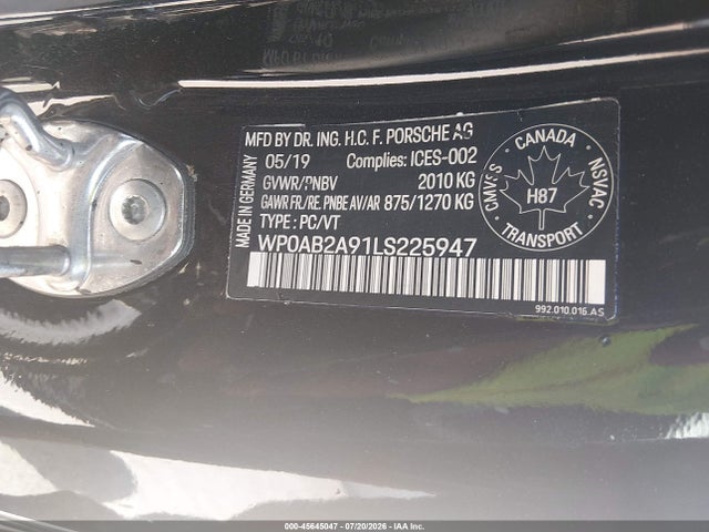 Продаж на аукціоні авто 2020 Porsche 911 Carrera 4s/carrera S, vin: WP0AB2A91LS225947, номер лоту: 45645047
