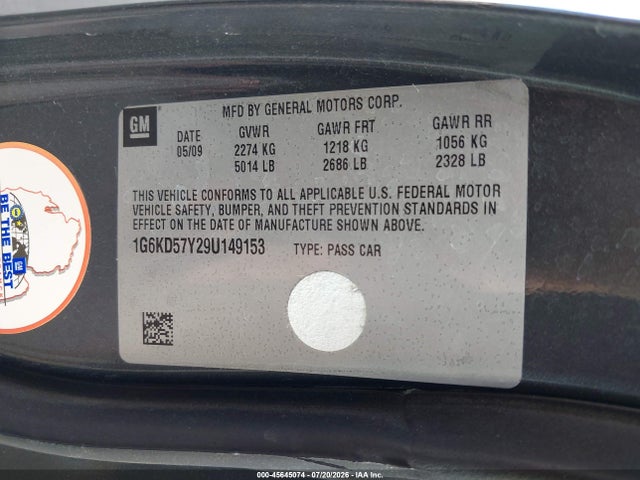 45645074 :رقم المزاد ، 1G6KD57Y29U149153 vin ، 2009 Cadillac Dts 1sc مزاد بيع