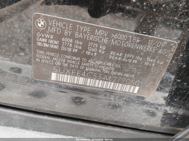 Продажа на аукционе авто 2010 Bmw X5 Xdrive30i, vin: 5UXFE4C53AL279050, номер лота: 45645101