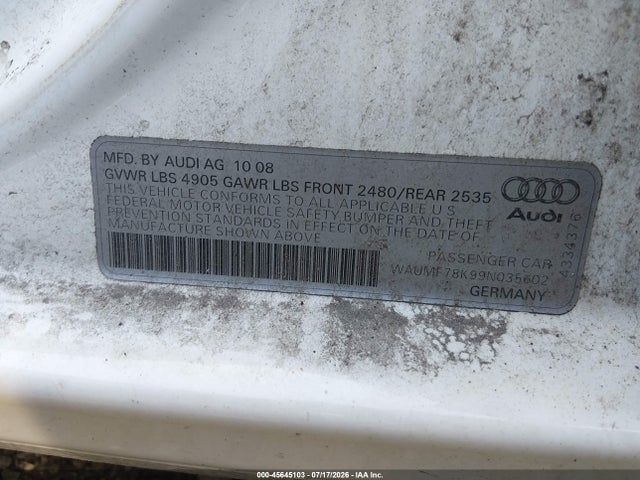 Продажа на аукционе авто 2009 Audi A4 2.0t Premium, vin: WAUMF78K99N035602, номер лота: 45645103