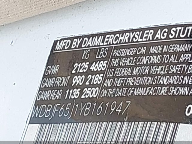 45645106 :رقم المزاد ، WDBJF65J1YB161947 vin ، 2000 Mercedes-benz E 320 مزاد بيع