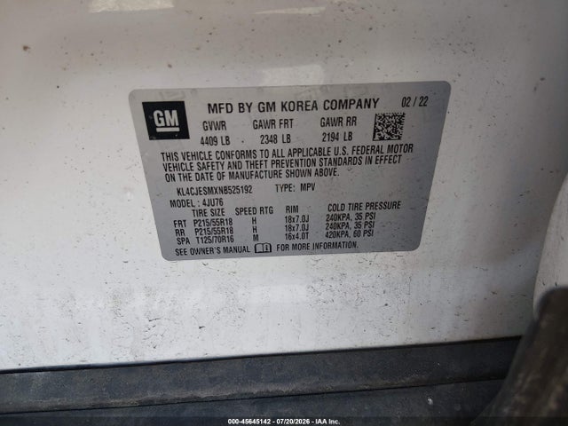Aukcja sprzedaży 2022 Buick Encore Awd Preferred, vin: KL4CJESMXNB525192, numer aukcji: 45645142
