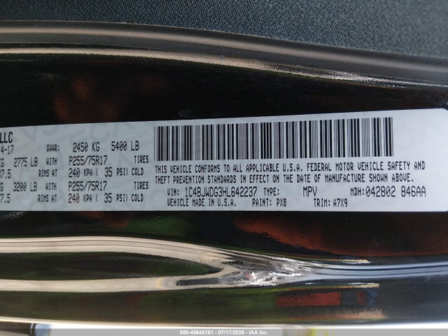 1C4BJWDG3HL642237 Jeep Wrangler Unlimited Sport