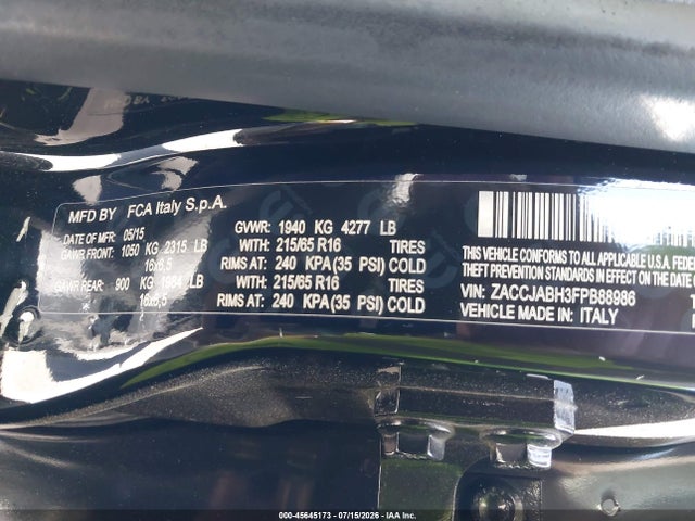 ZACCJABH3FPB88986 Jeep Renegade Latitude