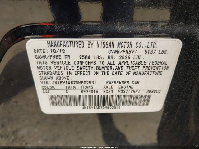 Продаж на аукціоні авто 2013 Infiniti M37x, vin: JN1BY1AR7DM602531, номер лоту: 45645194