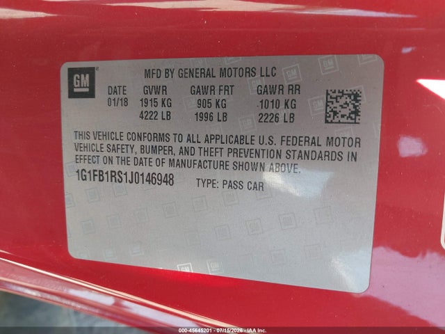 Chevrolet Camaro 1lt 2018 1G1FB1RS1J0146948 Image 9