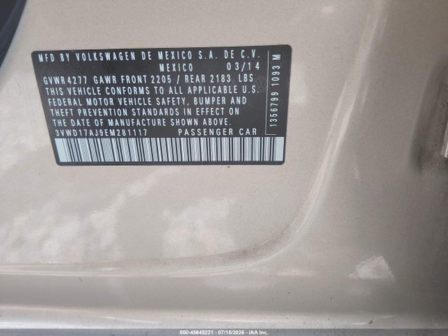 Volkswagen JETTA SE 2014 3VWD17AJ9EM281117 Image 9