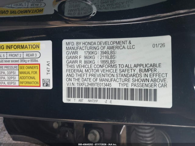 19XFL2H89TE013445 Honda Civic Sport