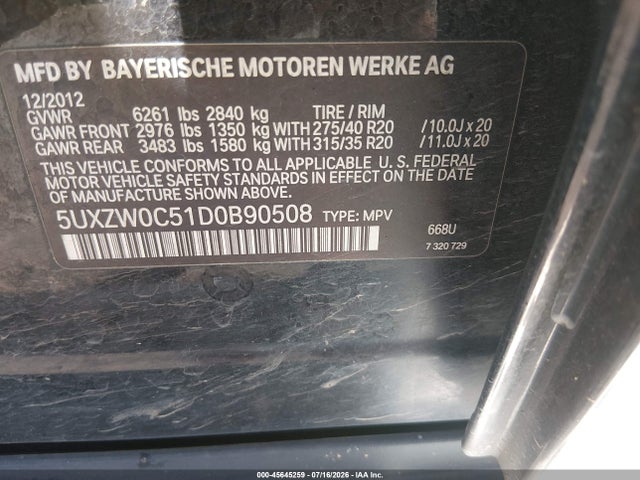 Продаж на аукціоні авто 2013 Bmw X5 Xdrive35d, vin: 5UXZW0C51D0B90508, номер лоту: 45645259