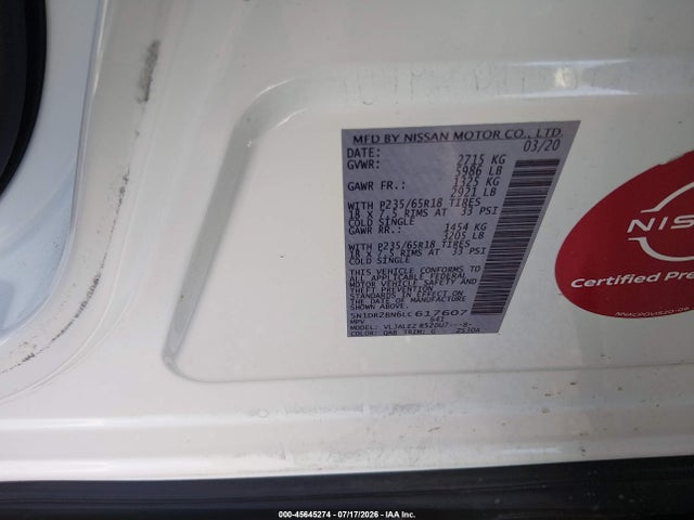 5N1DR2BN6LC617607 Nissan Pathfinder Sv 2wd
