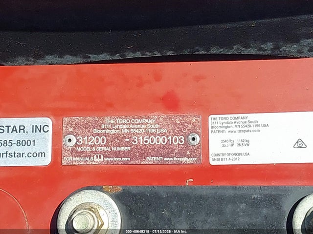 Продаж на аукціоні авто 2015 Toro 31200, vin: 315000103, номер лоту: 45645315