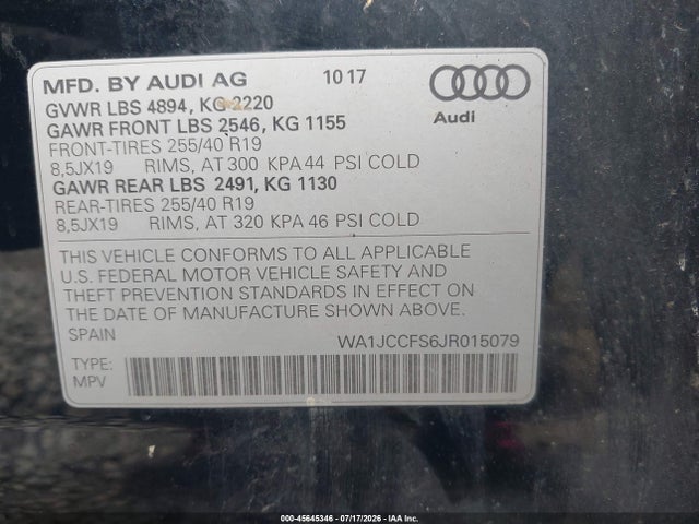 WA1JCCFS6JR015079 Audi Q3 2.0t Premium/2.0t Sport Premium