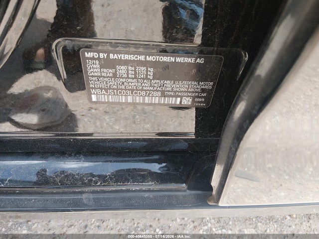 45645355 :رقم المزاد ، WBAJS1C03LCD87288 vin ، 2020 Bmw 540i مزاد بيع
