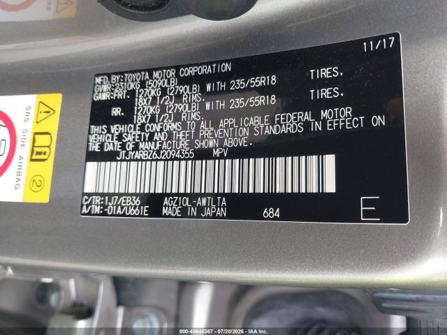 45645367 :رقم المزاد ، JTJYARBZ6J2094355 vin ، 2018 Lexus Nx 300 F Sport مزاد بيع