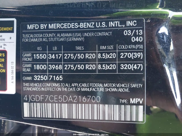Aukcja sprzedaży 2013 Mercedes-benz Gl 450 4matic, vin: 4JGDF7CE5DA216700, numer aukcji: 45645372