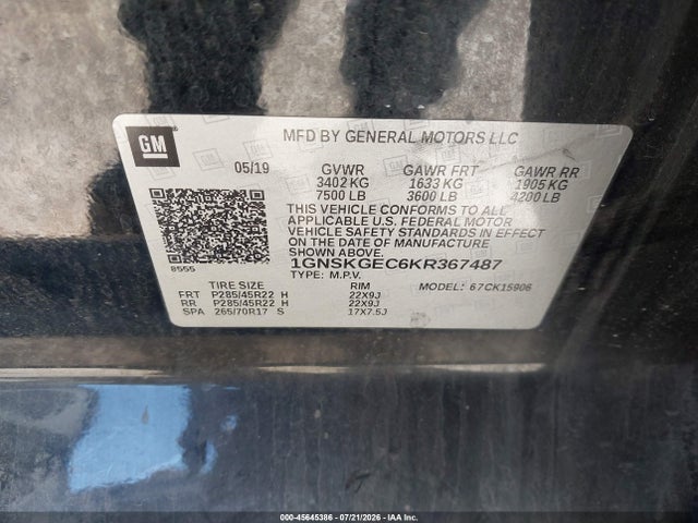 Chevrolet Suburban Ls 2019 1GNSKGEC6KR367487 Image 9