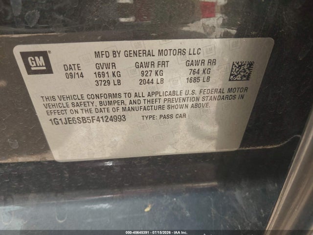 Chevrolet Sonic Ltz Auto 2015 1G1JE6SB5F4124993 Image 9