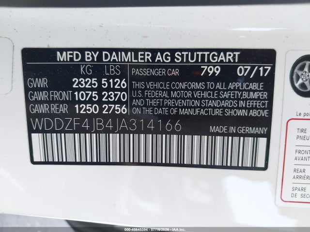 WDDZF4JB4JA314166 Mercedes-Benz E 300