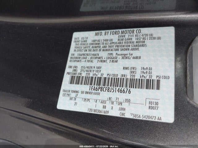 Ford MUSTANG GT 2018 1FA6P8CF8J5146676 Image 9
