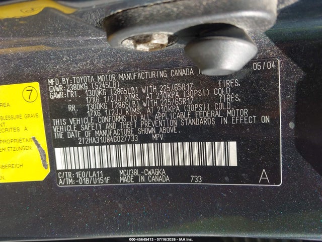 Aukcja sprzedaży 2004 Lexus Rx 330, vin: 2T2HA31U84C027733, numer aukcji: 45645413