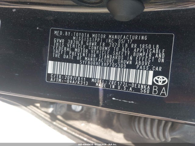 Toyota COROLLA LE 2017 5YFBURHEXHP705309 Image 9