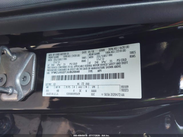 Ford ESCAPE SE 2018 1FMCU0GD7JUB28848 Image 9