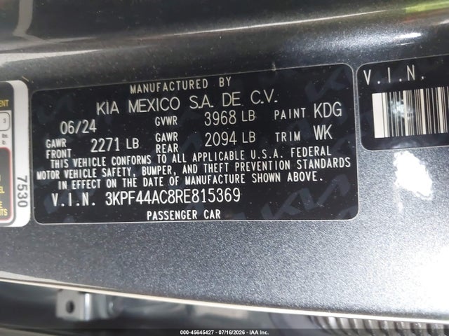 Aukcja sprzedaży 2024 Kia Forte Gt, vin: 3KPF44AC8RE815369, numer aukcji: 45645427