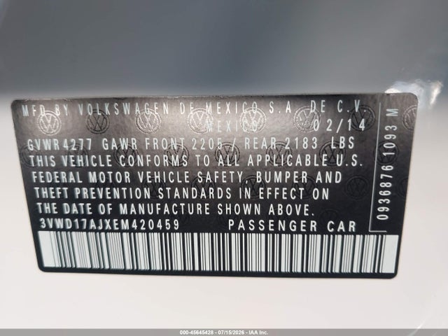 3VWD17AJXEM420459 Volkswagen Jetta 1.8t Se