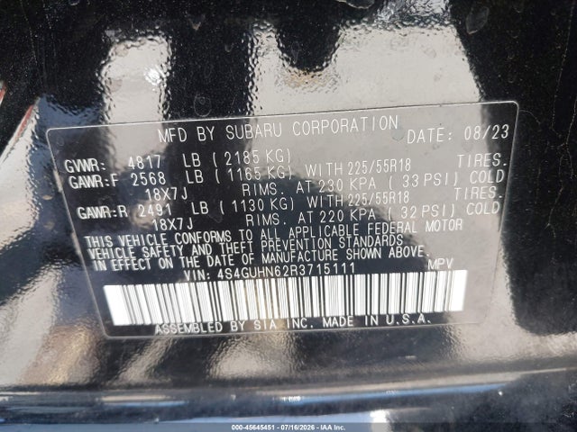 45645451 :رقم المزاد ، 4S4GUHN62R3715111 vin ، 2024 Subaru Crosstrek Limited مزاد بيع