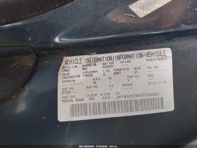 Aukcja sprzedaży 1997 Mazda Mx-5 Miata Leather Pkg/m Edition/popular Equipment Pkg/r Pkg./sto/sto-edition/touring Pkg, vin: JM1NA3538V0726669, numer aukcji: 45645458