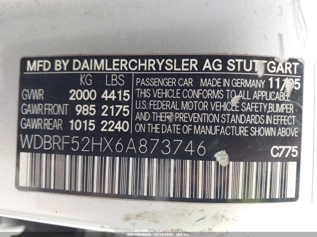 45645480 :رقم المزاد ، WDBRF52HX6A873746 vin ، 2006 Mercedes-benz C 230 Sport مزاد بيع
