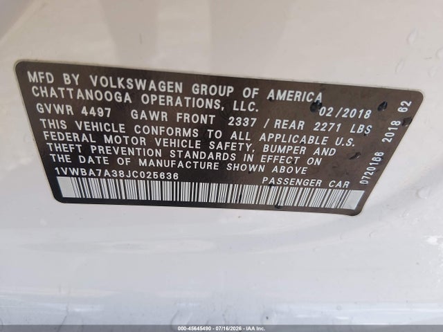 Volkswagen Passat 2.0t Se 2018 1VWBA7A38JC025636 Image 9