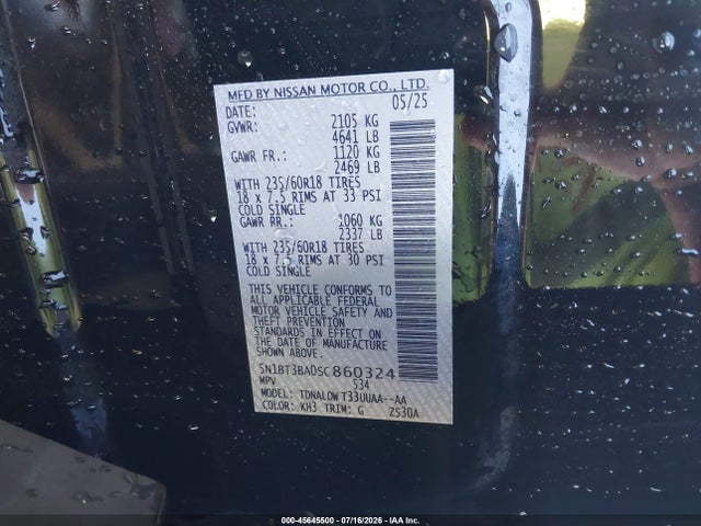 45645500 :رقم المزاد ، 5N1BT3BA0SC860324 vin ، 2025 Nissan Rogue Sv Fwd مزاد بيع