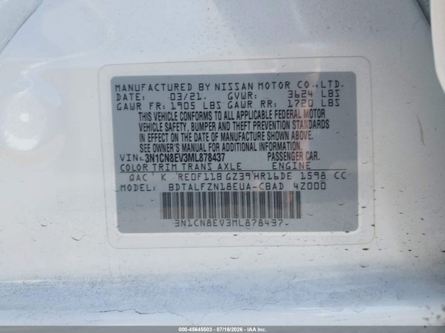 Nissan Versa Sv Xtronic Cvt 2021 3N1CN8EV3ML878437 Image 9