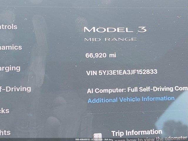 Продажа на аукционе авто 2018 Tesla Model 3 Long Range/mid Range, vin: 5YJ3E1EA3JF152833, номер лота: 45645515
