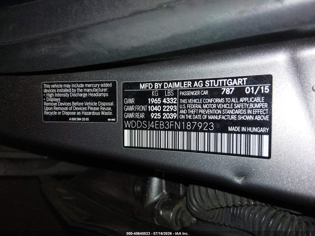 2015 Mercedes-benz Cla 250 მანქანა იყიდება აუქციონზე, vin: WDDSJ4EB3FN187923, აუქციონის ნომერი: 45645523