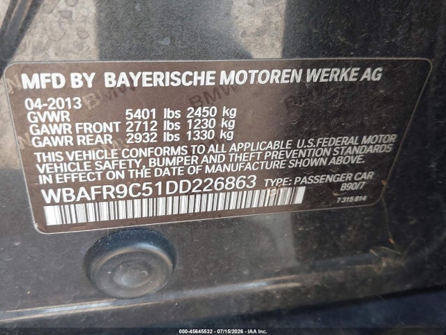 Продажа на аукционе авто 2013 Bmw 550i, vin: WBAFR9C51DD226863, номер лота: 45645532