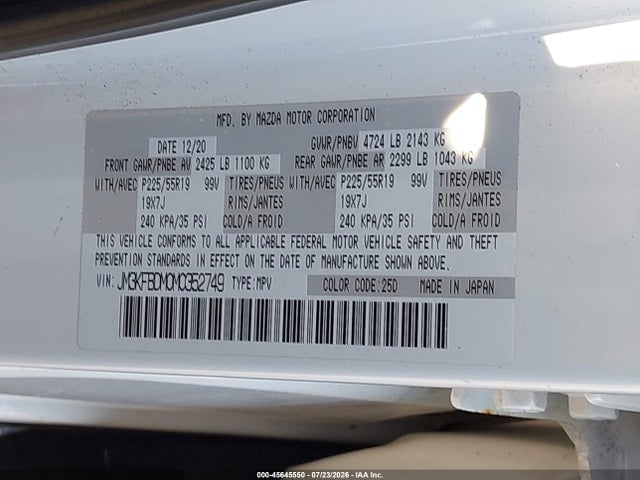 2021 Mazda Cx-5 Grand Touring მანქანა იყიდება აუქციონზე, vin: JM3KFBDM0M0352749, აუქციონის ნომერი: 45645550