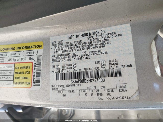 3FA6P0HD5FR257800 Ford FUSION SE