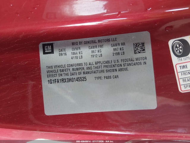 Chevrolet Camaro 1lt 2017 1G1FA1RX0H0145525 Image 9