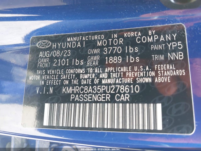 Продаж на аукціоні авто 2023 Hyundai Venue Limited, vin: KMHRC8A35PU278610, номер лоту: 45645615