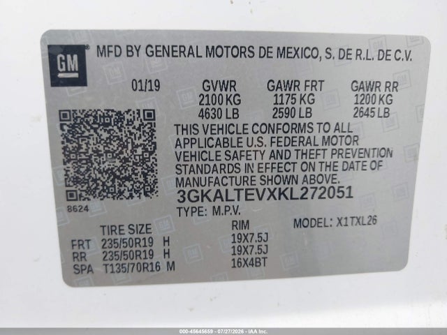 Aukcja sprzedaży 2019 Gmc Terrain Sle, vin: 3GKALTEVXKL272051, numer aukcji: 45645659