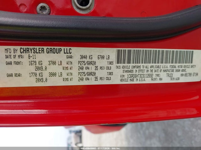 2012 Ram 1500 Sport მანქანა იყიდება აუქციონზე, vin: 1C6RD6HT3CS112692, აუქციონის ნომერი: 45645665