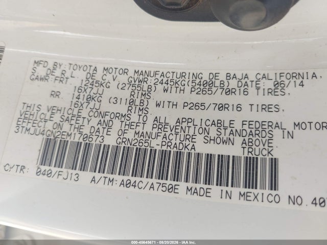 3TMJU4GN2EM170673 Toyota Tacoma Prerunner V6
