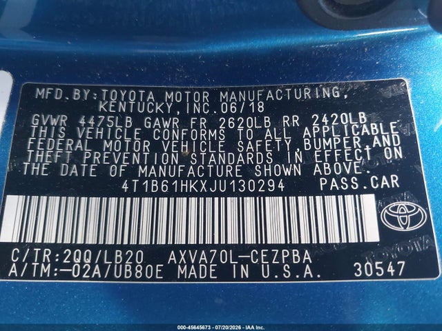 4T1B61HKXJU130294 Toyota CAMRY XSE