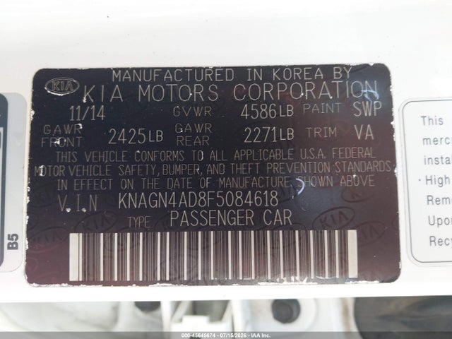 KIA Optima Hybrid Ex 2015 KNAGN4AD8F5084618 Image 9