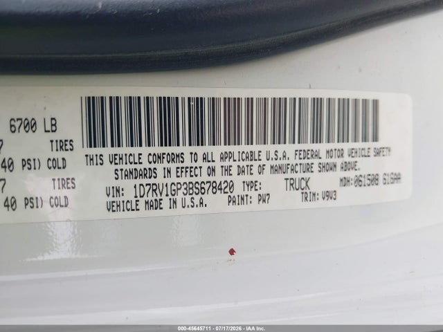 Aukcja sprzedaży 2011 Ram Ram 1500 St, vin: 1D7RV1GP3BS678420, numer aukcji: 45645711