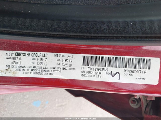 Aukcja sprzedaży 2011 Chrysler 200 Touring, vin: 1C3BC1FB3BN580028, numer aukcji: 45645719
